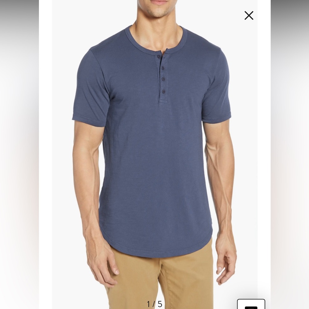 Goodlife Sunfaded Slub Scallop Henley in Navy